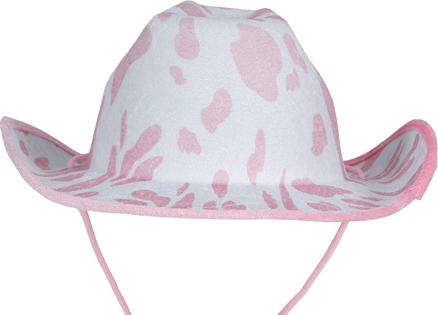 Cowgirl Hoed Wit Roze Koeien Print van Fiestas Guirca koop je bij Partywinkel