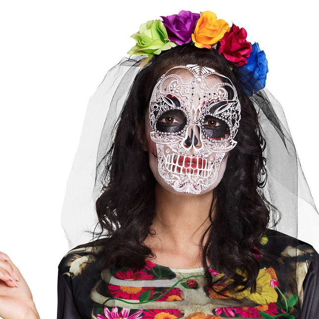Day of the Dead Haarband Bloemen Sluier van Boland koop je bij Partywinkel