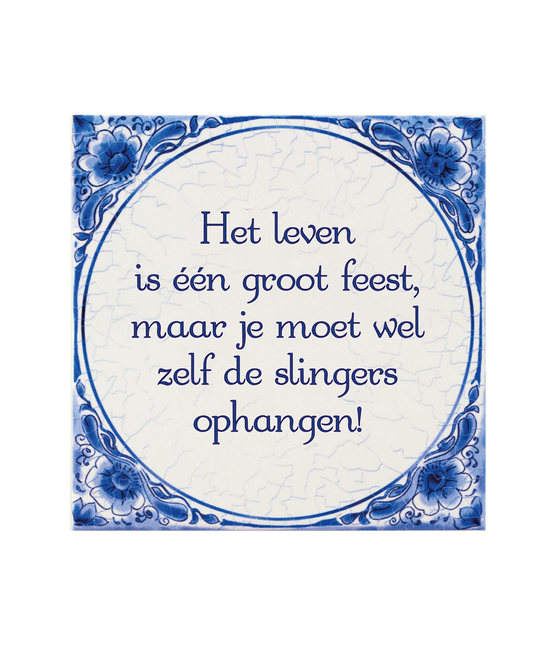 Delfts Blauw Tegel Leven Is Feest 14,5cm van Paper Dreams koop je bij Partywinkel