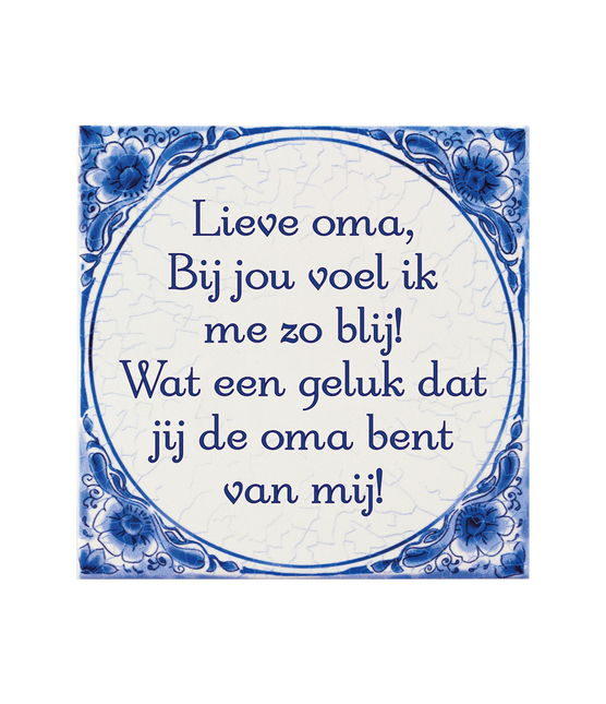 Delfts Blauw Tegel Lieve Oma 14,5cm van Paper Dreams koop je bij Partywinkel