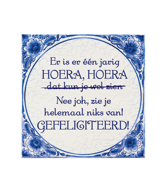 Delftsblauw Tegel Er Is Er Één Jarig 15cm van Paper Dreams koop je bij Partywinkel