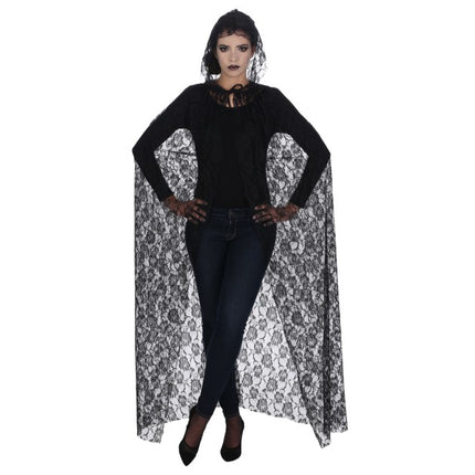 Zwarte Kanten Cape 150cm