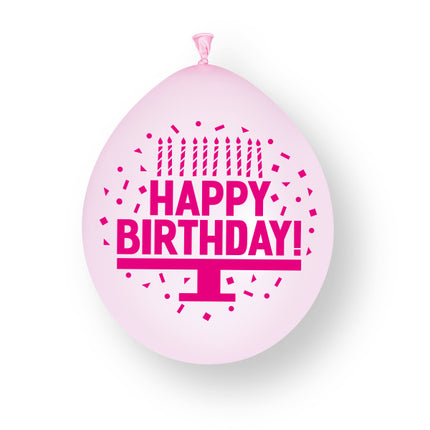 Assortiment roze ‘Happy Birthday’-latexballonnen, 23 cm, 10 stuks