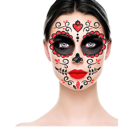 Dia De Los Muertos Gezicht Stickers Glitter 20cm van Fiestas Guirca koop je bij Partywinkel