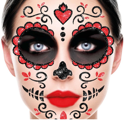 Dia De Los Muertos Gezicht Stickers Glitter 20cm van Fiestas Guirca koop je bij Partywinkel