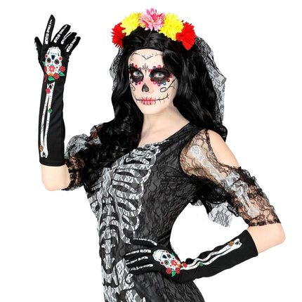 Dia De Los Muertos Handschoenen 40cm van Widmann koop je bij Partywinkel