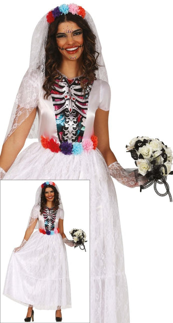Dia De Los Muertos Jurk Wit Dames Bruid van Fiestas Guirca koop je bij Partywinkel