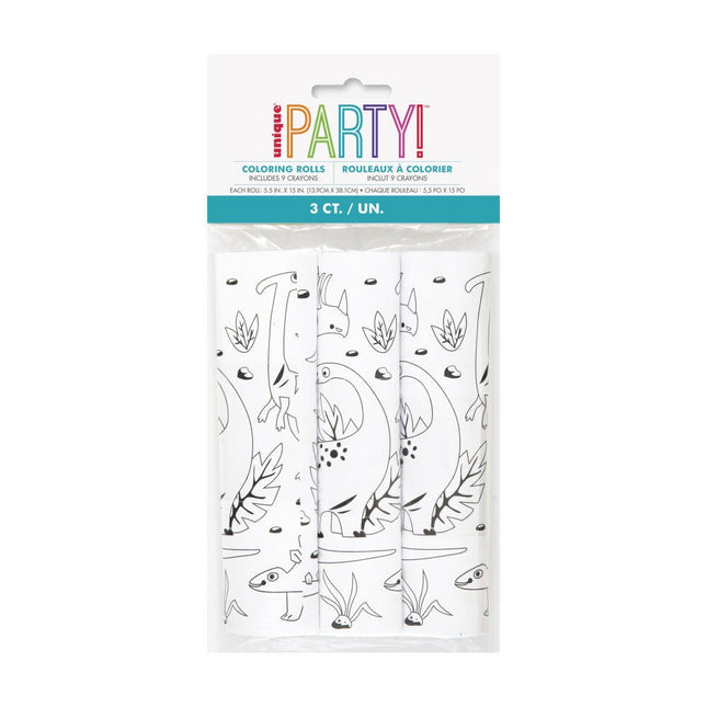 Dino Kleurplaat Rollen met Krijtjes 3st van Unique koop je bij Partywinkel