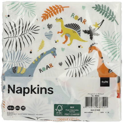 Dino Servetten Gekleurd 33cm 20st van Folat koop je bij Partywinkel