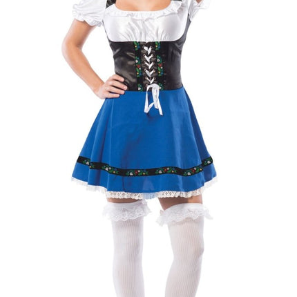 Dirndl Jurk Oktoberfest Blauw Witte Strik van PartyXclusive koop je bij Partywinkel