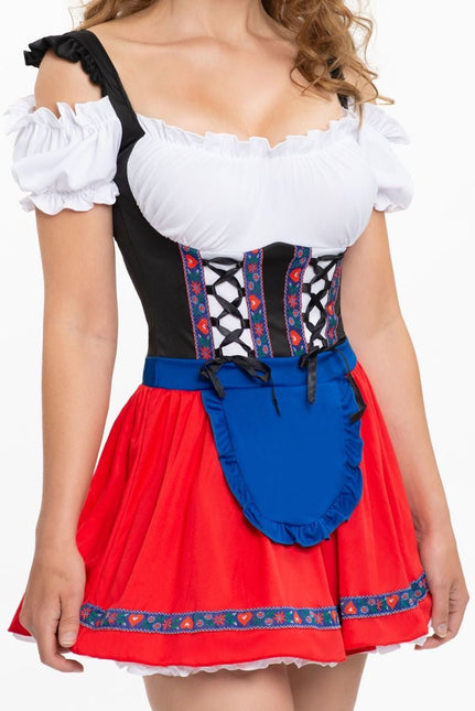 Dirndl Jurk Oktoberfest Rood Blauw Schort van PartyXclusive koop je bij Partywinkel