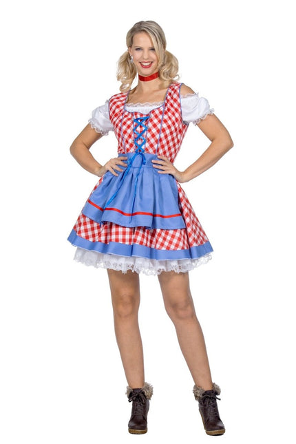 Rood Wit Blauwe Dirndl Jurk Oktoberfest Dames Geblokt 2 delig van Wilbers & Wilbers koop je bij Partywinkel