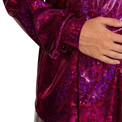 Disco 70S Blouse Fuchsia Glans van Partychimp koop je bij Partywinkel