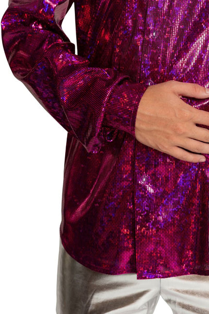 Disco 70S Blouse Fuchsia Glans van Partychimp koop je bij Partywinkel