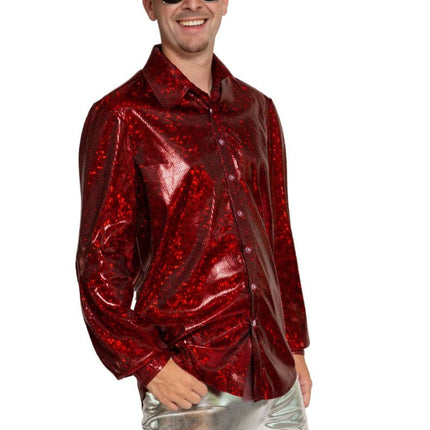 Disco 70S Blouse Rood Glans van Partychimp koop je bij Partywinkel