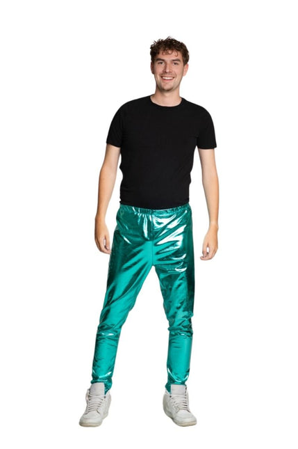 Disco 70S Broek Turquoise Metallic van Partychimp koop je bij Partywinkel