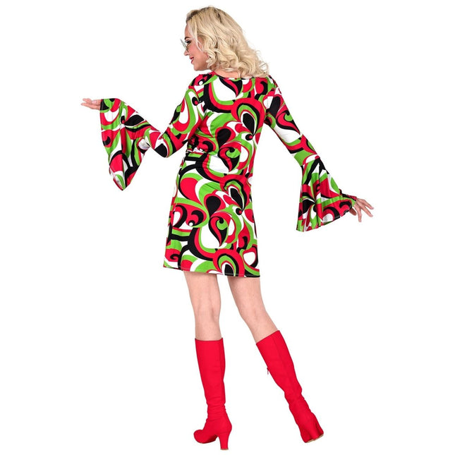 Disco 70S Jurk Rood Groen Dames van Widmann koop je bij Partywinkel