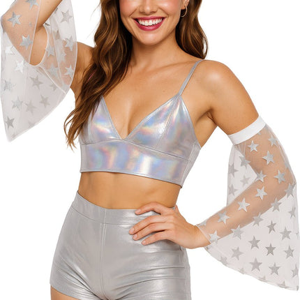 Disco 70S Vlindermouwen Zilveren Sterren van Fiestas Guirca koop je bij Partywinkel