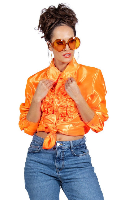 Disco Blouse Ruches Donkeroranje van Wilbers & Wilbers koop je bij Partywinkel