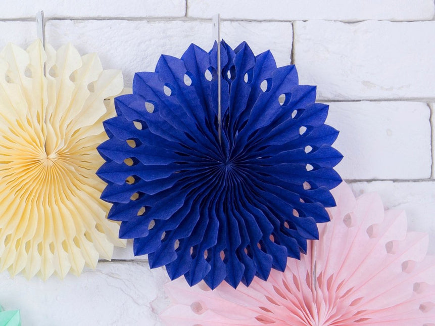Donkerblauwe Papieren Waaiers 20cm 3st van Partydeco koop je bij Partywinkel