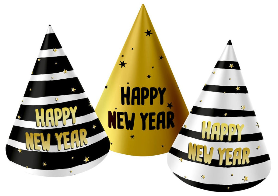 Feesthoedjes Happy New Year 10cm 6st van Folat koop je bij Partywinkel
