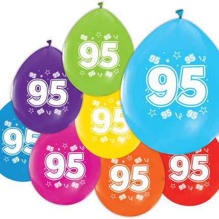 Gekleurde Ballonnen 95 Jaar 30cm 8st