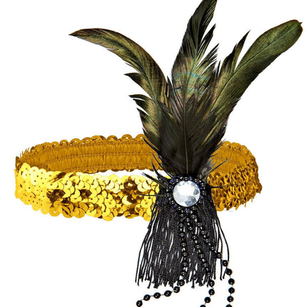 Gouden Hoofdband Pailletten Met Veren