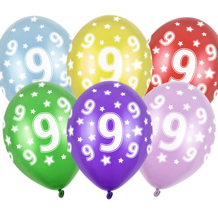 Ballonnen 9 Jaar Gekleurd Metallic 30cm 6st