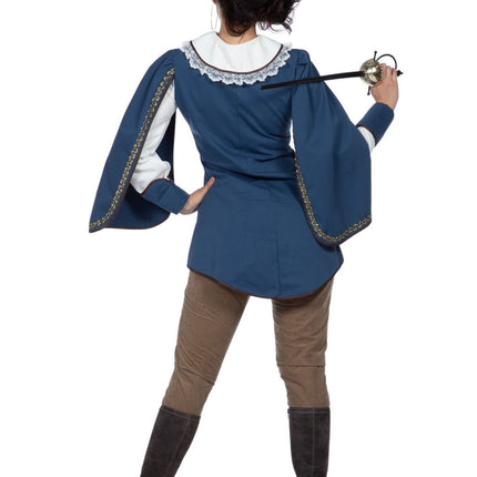 Musketier Kostuum Bruin Blauw Dames