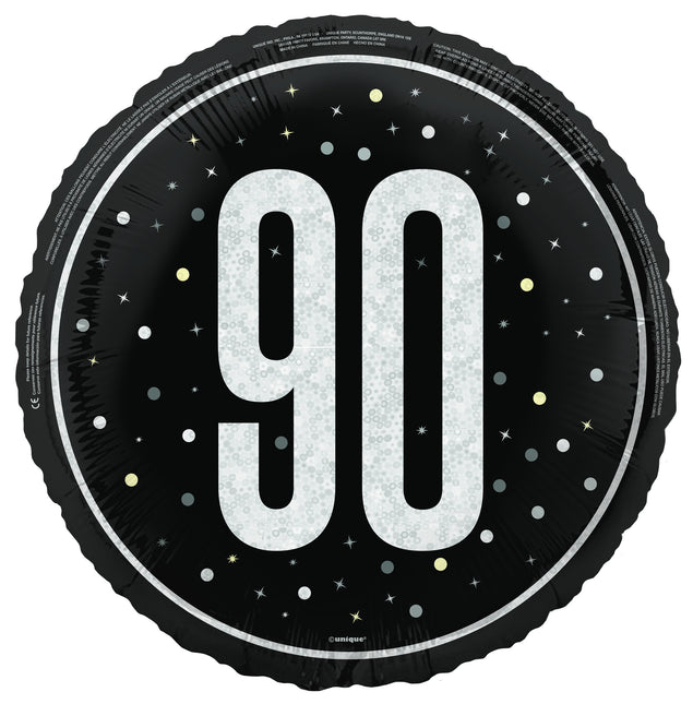 90 Jaar Helium Ballon Zwart Leeg 45cm