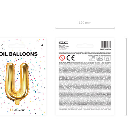 Folie Ballon Letter U Goud Leeg 35cm