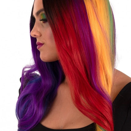 Pruik Selena Lang Met Krullen Regenboog Two Sides