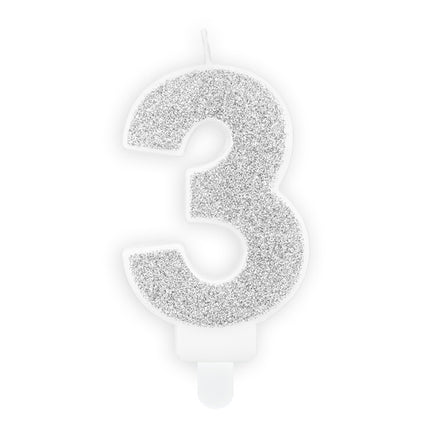 Kaars 3 Jaar Zilver 7cm