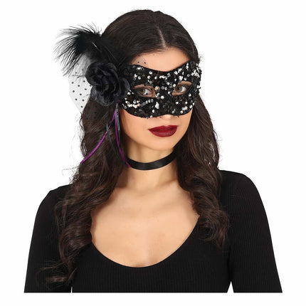 Zwart Oogmasker Bloem Pailletten