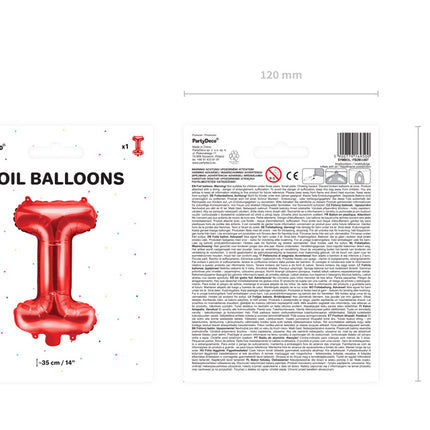 Folie Ballon Letter I Rood Leeg 35cm