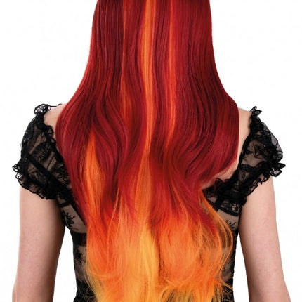 Pruik Selena Lang Met Krullen Rood En Oranje