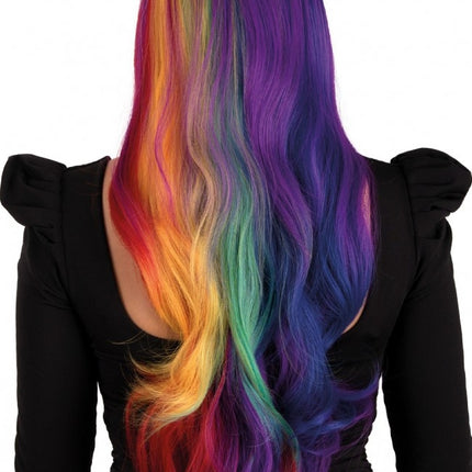 Pruik Selena Lang Met Krullen Regenboog Two Sides