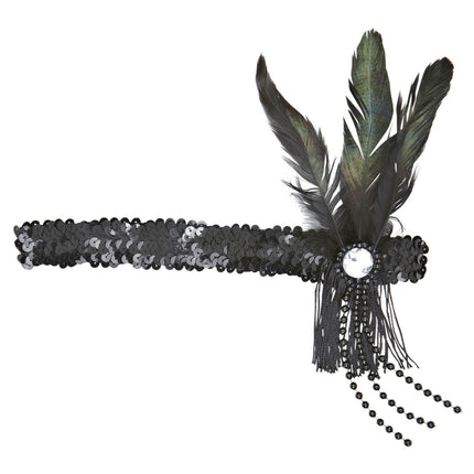 Zwarte Hoofdband Pailletten Met Veren