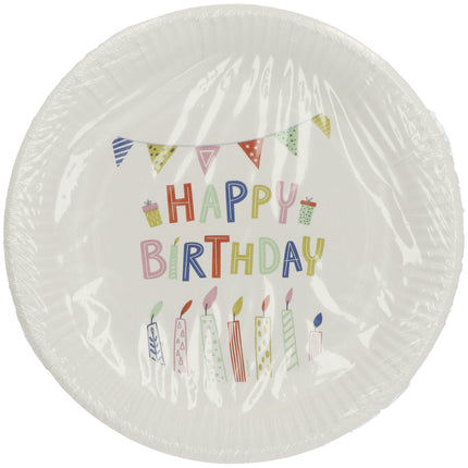 Witte Borden Happy Birthday 23cm 8st