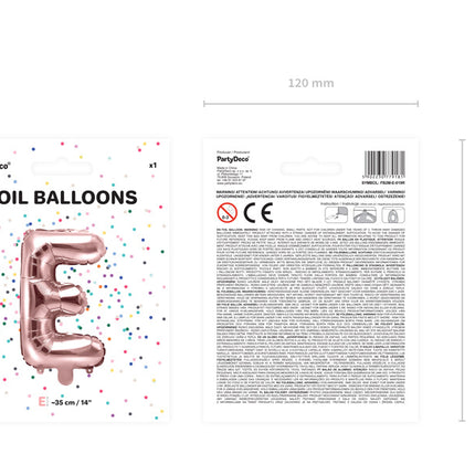 Folie Ballon Letter E Rose Goud Leeg 35cm