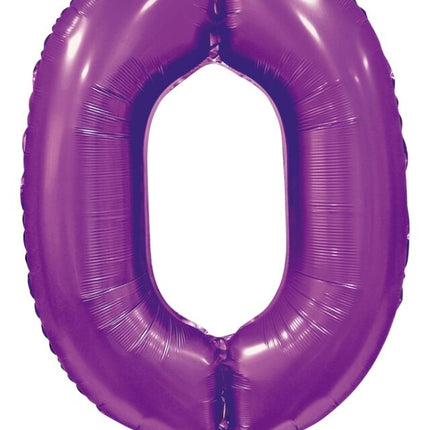 Paarse Cijfer Ballon 0 Jaar Glans 86cm