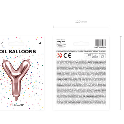 Folie Ballon Letter Y Rose Goud Leeg 35cm