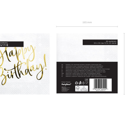 Witte Servetten Happy Birthday 33cm 20st