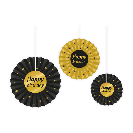 Papieren Waaiers Happy Birthday Set 20-40cm 3-delig