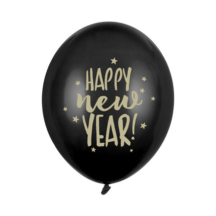 Happy New Year Ballonnen Zwart 30cm 6st
