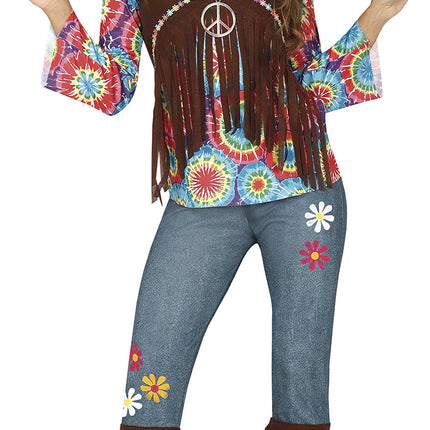 Hippie 60S Kostuum Gekleurd Dames Met Bruin Vest