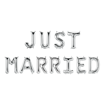 Zilveren Ballonnen Set Just Married 1,9m