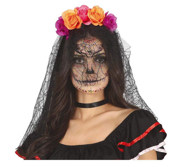 Paars Oranje Haarband Met Sluier