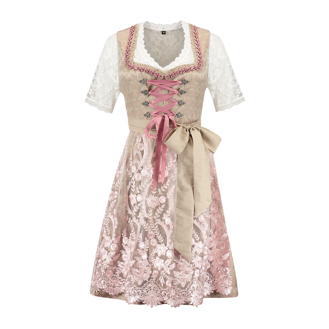 Goud Roze Dirndl Jurk Oktoberfest Dames 2 Delig