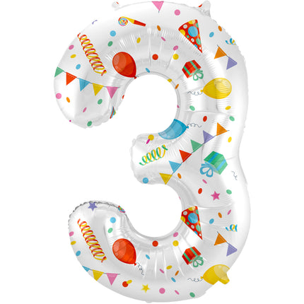 Cijfer Ballon 3 Jaar Feest Leeg 86cm
